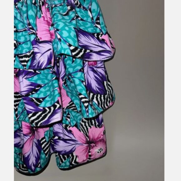 Vtg Isadora New York - 2 Piece Dress & Jacket Set - Tropical Floral Zebra - Sz 5 - Picture 7 of 14